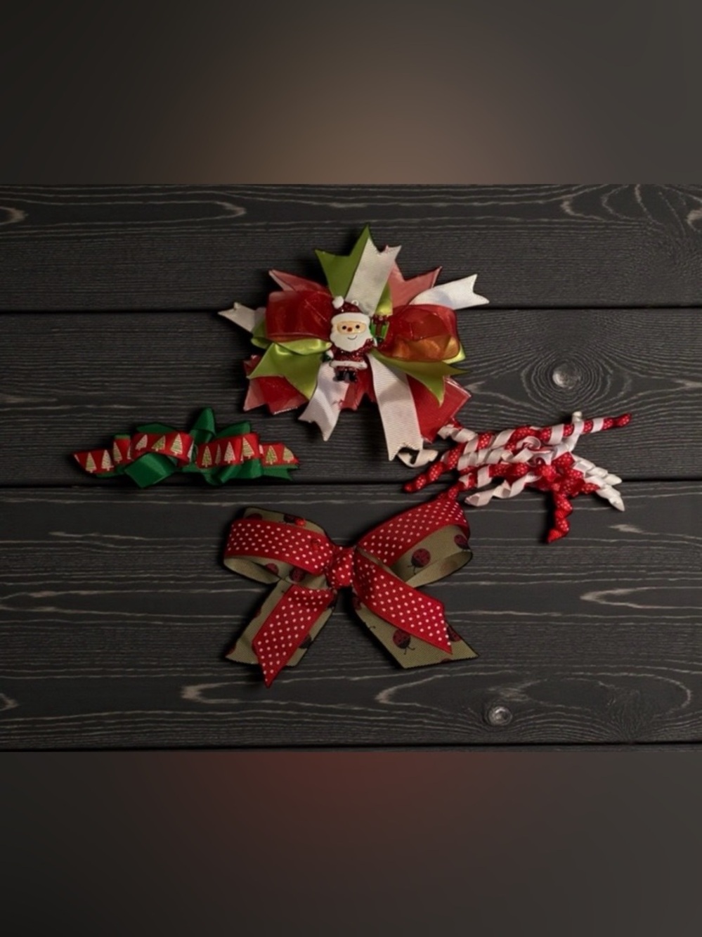Girls Christmas Hair Bows‎ Handmade Holiday Snowman Santa Claus Red